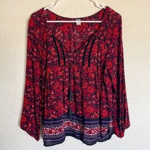 Old Navy Floral Print Tie Front Blouse